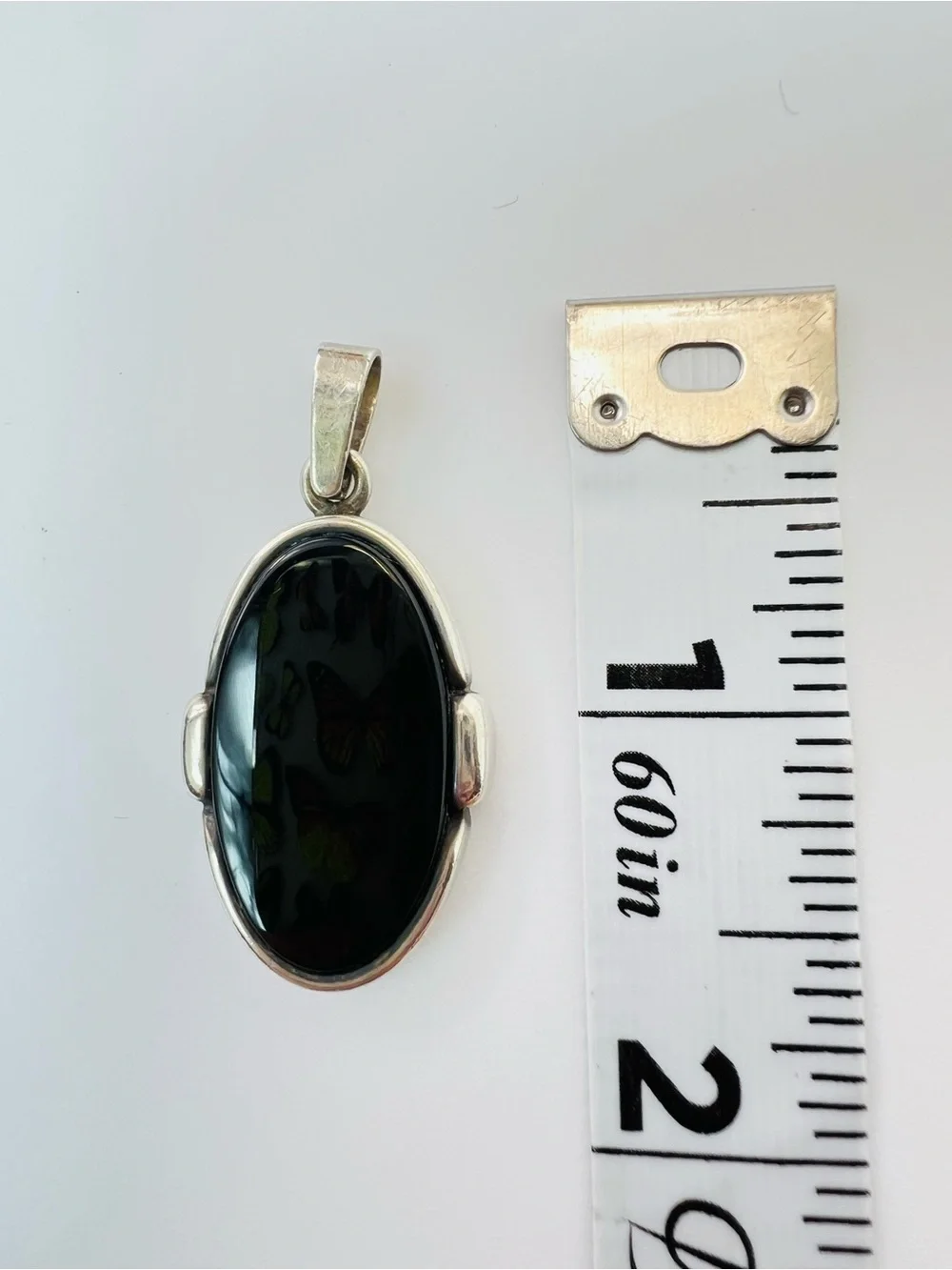 Native American Jet Sterling Silver Pendant Black Jet Stone Signed 925